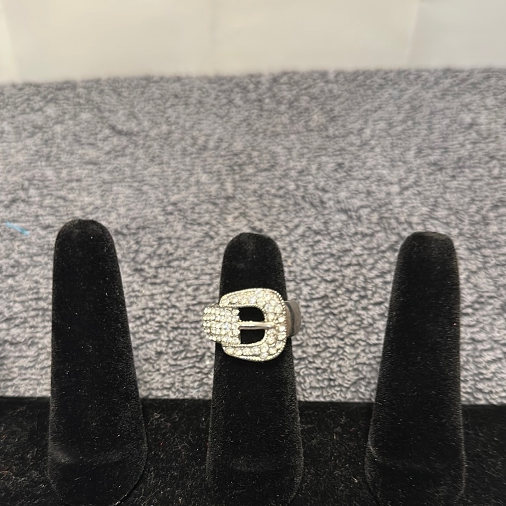 Silver Rhinestone Buckle Ring size 6 NWOT